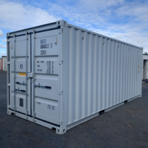 Contenedor de envío de un solo viaje gris claro de 20 pies
